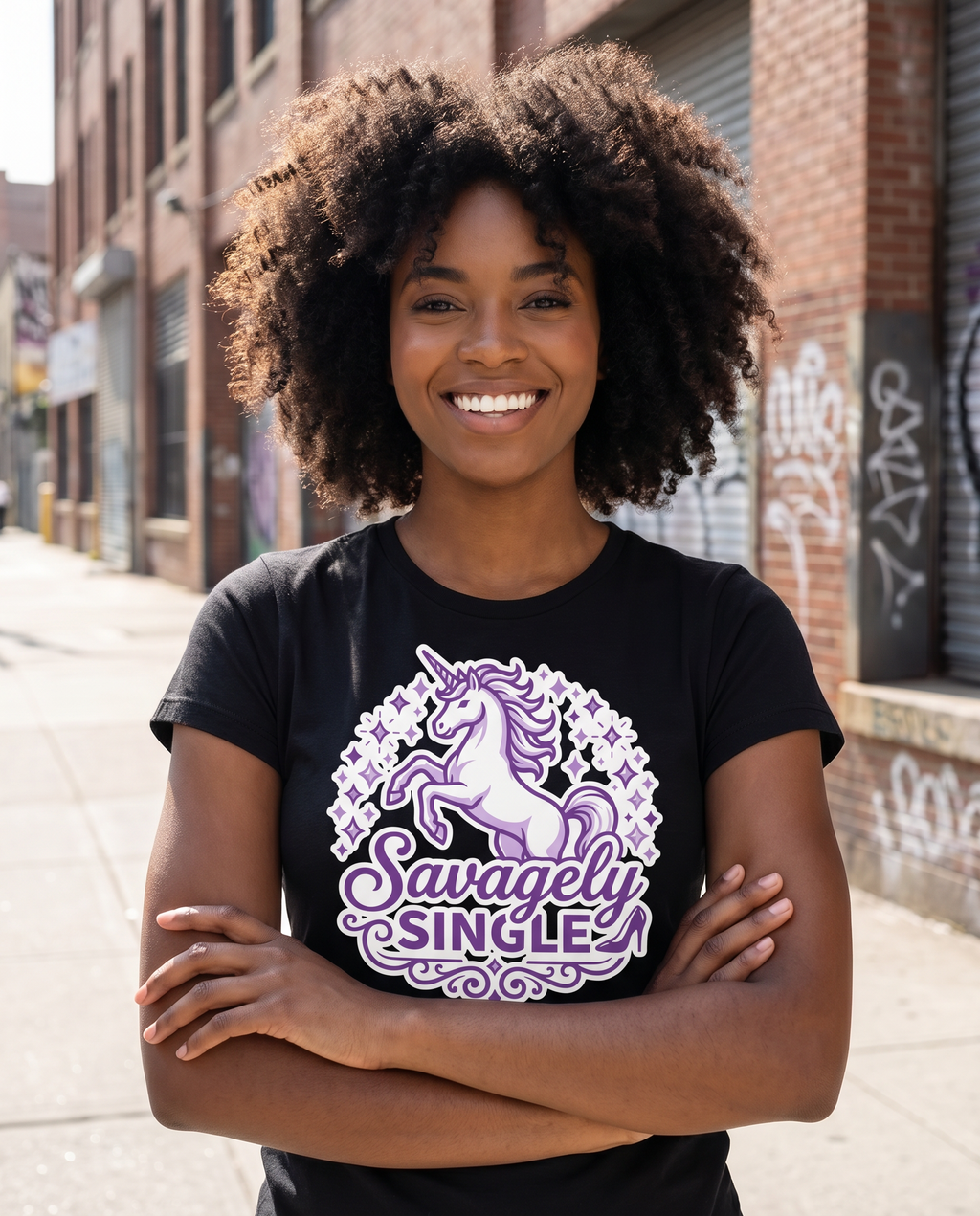 Savagely Single Unicorn Shirt - African American Model Front