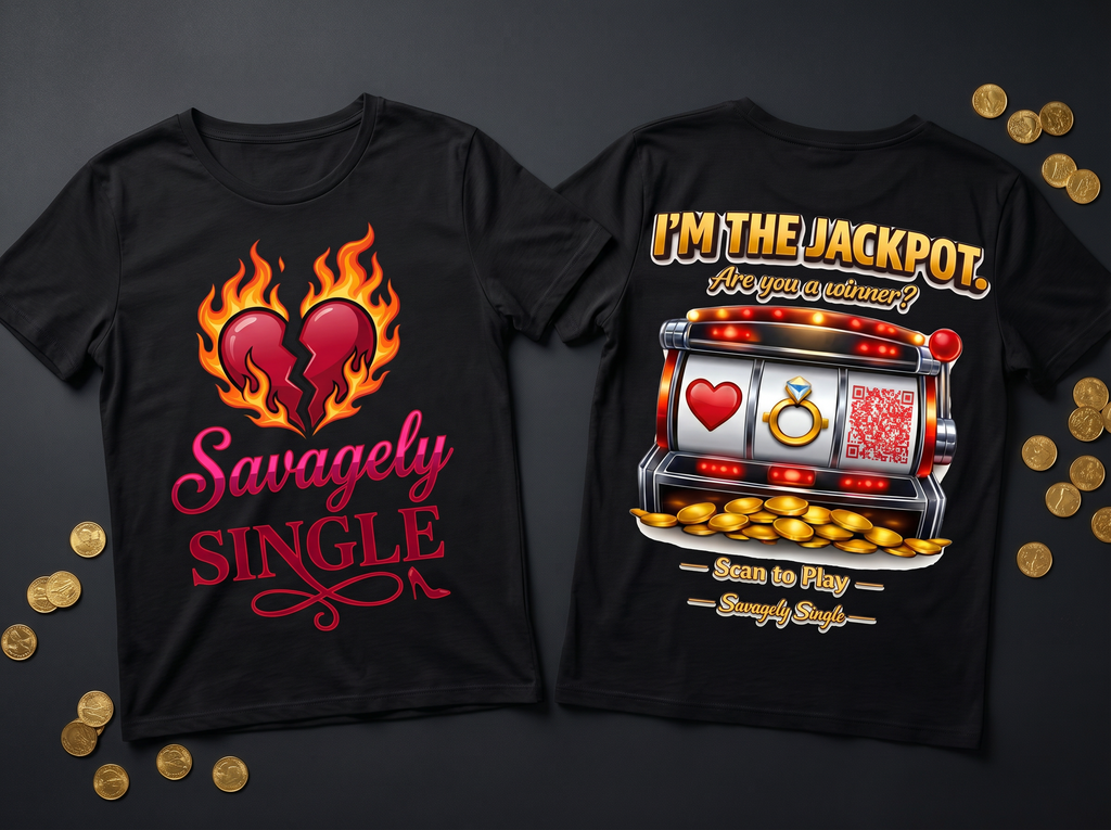 Savagely Single Jackpot Tee - Front and Back Side by Side