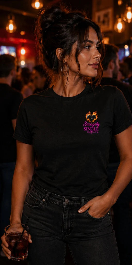 Front of shirt - Savagely Single logo
